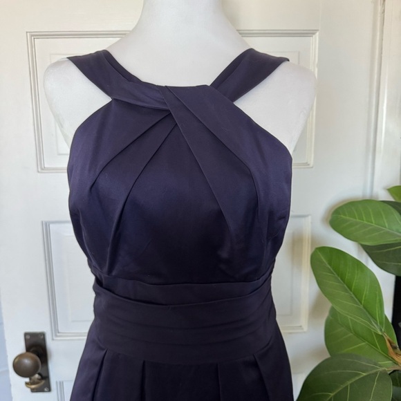 David's Bridal Plum Pleated Midi Dress with Pockets - Picture 4 of 8